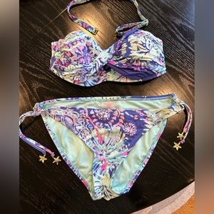 Lilly Pulitzer Bandeau bikini set with starfish ties, size 4